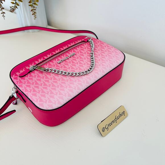 Michael Kors Jet Set Large Ombré Signature Logo Crossbody Body Bag Dragonfruit - Picture 4 of 10